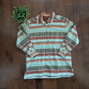3/$20 EARTH TONE STRIPED VINTAGE BUTTON UP FLANNEL